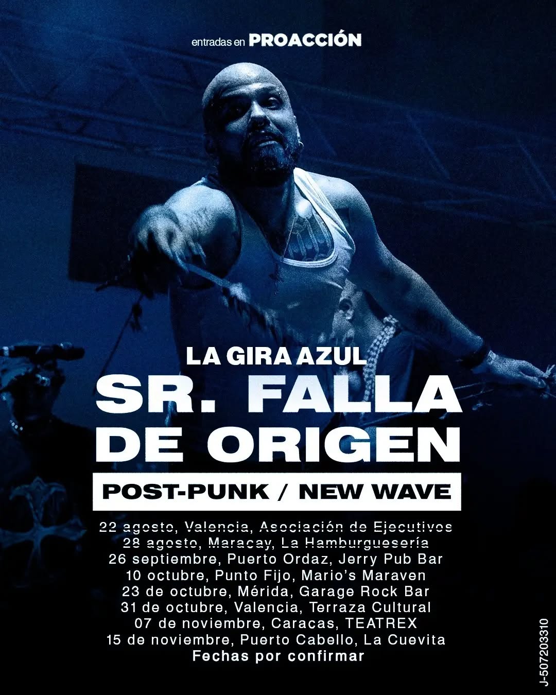 🎸 ¡La banda carabobeña del momento, Sr. Falla de Origen, prepara el gran cierre de su "Gira Azul"! 🚀

Con un vertiginoso ascenso en la movida post-punk, new wave y synth-wave, los talentosos Gonzalo, Sullyvan Gogh y Sr.fo anuncian las fechas que cerrarán su recorrido nacional por este 2026. Bajo la producción de @proaccione, la agrupación se consolida en el rock alternativo y prepara su esperada internacionalización para inicios del próximo año. 🌎✨

Con más de 1.800 oyentes mensuales en Spotify y miles de reproducciones en YouTube, la banda vibrará en los siguientes escenarios:
📍 26/09 - Puerto Ordaz (Jerry Pub Bar)
📍 10/10 - Punto Fijo (Mario’s Maraven)
📍 23/10 - Mérida (Garage Rock Bar)
📍 31/10 - Valencia (Sonidos de Culto)
📍 07/11 - Caracas (Teatro Tex)
📍 15/11 - Puerto Cabello (La Cuevita)

🎬 ¡No dejes de ver el video de su más reciente lanzamiento "Volvió a Pasar" en su canal de YouTube!

¡Sigue de cerca cada paso de su trayectoria y no te los pierdas en vivo! 👇
📲 @sr.falladeorigen y @proaccione

🌐 INFORMATE MAS EN WWW.LALOCURA.COM

✍️ Redacción: @denismiraldo

#SrFallaDeOrigen #RockVenezolano #GiraAzul #PostPunk #talentonacional