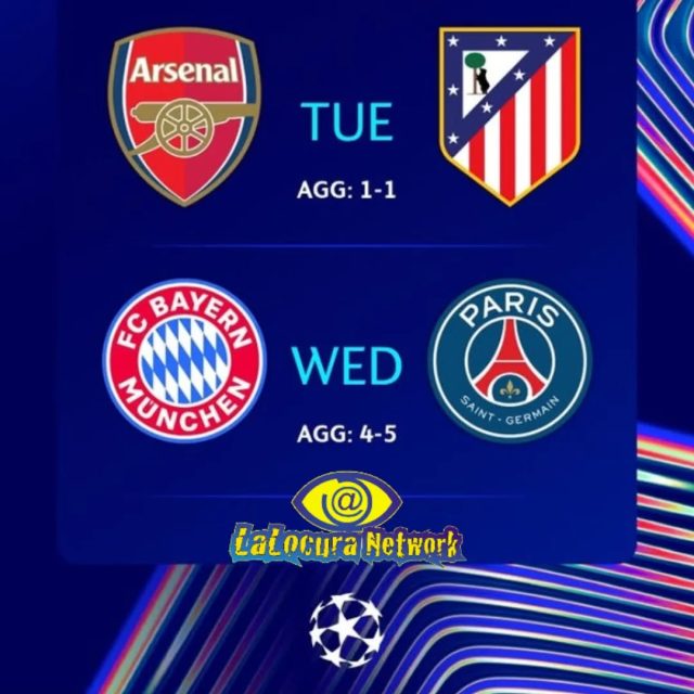 Semana decisiva de la @championsleague 🙌🏻🏆

Partidos de vuelta 
📌Arsenal - Atl. Madrid (agg 1 - 1)
📌Bayern - PSG (agg 4 - 5)

¿Quienes llegarán a la final? Danos tu pronóstico ✌🏻