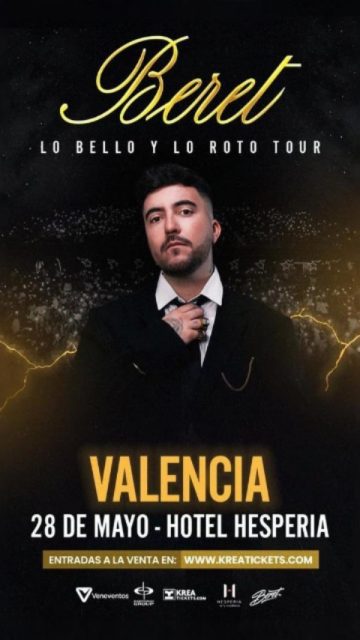 El cantautor español Beret llega a Valencia el próximo 28 de mayo con el tour “Lo Bello y Lo Roto” 

Produce: 
@veneventosoficial
@dimelomagda
@frcolmenares

Medio & PR: @muria.comunicaciones