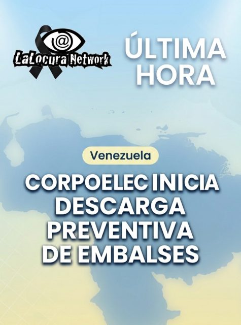 🚨 ¡ATENCIÓN! Inician las descargas preventivas en los embalses del Bajo Caroní 🌊

A partir de este próximo 13 de julio, desde las 11:00 a.m., Corpoelec y el Ministerio de Energía Eléctrica activarán el Plan de Alivio Preventivo 2026.

¿Qué significa esto? Que comenzarán a liberar agua de las Centrales Hidroeléctricas del Bajo Caroní. Es una medida de rutina necesaria para mantener los niveles de agua seguros y garantizar que el Sistema Eléctrico Nacional (SEN) siga operando con normalidad. ⚡️

⚠️ ¡Mosca con las corrientes!
Si vives o trabajas cerca de los ríos Orinoco y Caroní, toma tus precauciones. Esta maniobra aumentará la velocidad y la fuerza del agua.

El llamado de alerta es muy especial para:
🏊‍♂️ Bañistas y visitantes de parques aguas abajo.
🎣 Pescadores.
🚤 Operadores navieros y lancheros.
🏄‍♂️ Personas que practican deportes acuáticos.

La prevención es clave para cuidar la integridad de todos en nuestras comunidades ribereñas. ¡Pásale esta información a tus familiares y amigos de la zona para que estén alertas! 🗣️👇

📲 Vía: @corpoelecinfo