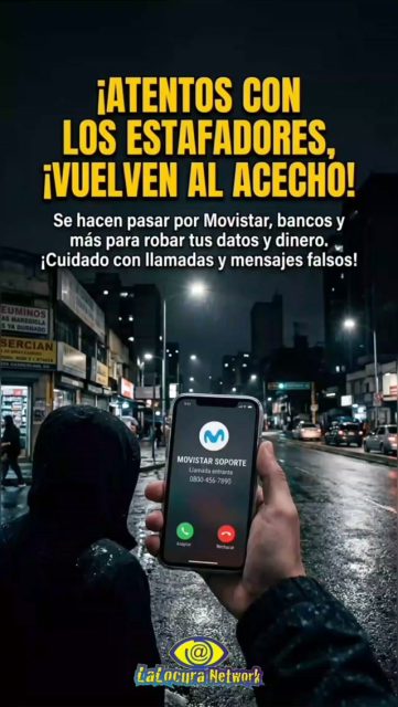 ¡Alerta! Regresa con fuerza la estafa del falso operador y el robo de WhatsApp

📌 Compártelo, información importante por tu seguridad y de tus seres queridos y amigos 

Esta modalidad no es nueva, pero actualmente se ha reactivado una **nueva oleada** masiva de intentos de robo de identidad. En su gran mayoría, estas redes de estafa son dirigidas por personas privadas de libertad que operan desde centros penitenciarios, utilizando teléfonos móviles para engañar a sus víctimas y secuestrar sus cuentas para la venta fraudulenta de dólares.

¿Cómo aplican esta trampa reciclada?

*La llamada engañosa:Fingen ser agentes de soporte técnico de Movistar, Digitel o Movilnet.
"La amenaza del 5G:" Te exigen una supuesta actualización obligatoria a la red 5G para evitar que tu línea sea suspendida.

El secuestro de la cuenta: Generan un código de acceso a tu correo o WhatsApp. Te piden que les dictes esos números o que presiones "Sí, soy yo" en tu pantalla. Al hacerlo, pierdes tu cuenta.

A estos delincuentes no les interesa si tienes fondos o no; su objetivo es usar tu número para escribirle a tu agenda de contactos y estafar a tus conocidos ofreciéndoles divisas en tu nombre.

A nuestro equipo de LaLocura Network intentaron aplicarle este mismo libreto, pero "el estafador terminó estafado". En el video de esta publicación te dejamos la grabación real de la conversación para que escuches exactamente cómo hablan, qué tácticas usan y cómo neutralizarlos.

📌 Los operadores NO realizan estas llamadas, Pero deben haber un pronunciamientos al respecto @movistarve @digitel412 y @somosmovilnet_ 

¡Activa la verificación en dos pasos en tu WhatsApp y comparte este video para que nadie más caiga en esta trampa!