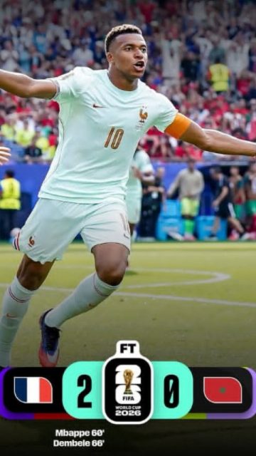 ¡Francia avanza a la semifinal! 🇫🇷🔥

Los galos eliminaron a Marruecos y siguen su camino en la Copa del Mundo a la espera de los próximos resultados. 

A pesar de las fantásticas paradas del portero marroquí Bounou 🧤🇲🇦, los leones del Atlas no pudieron hacer nada ante la arrolladora potencia de Francia, que selló su victoria con goles de Kylian Mbappé y Ousmane Dembélé. ⚽⚡

🏆⚽ @fifa @fifaworldcup

#Francia #Marruecos #CopaDelMundo #Mbappe #Semifinal