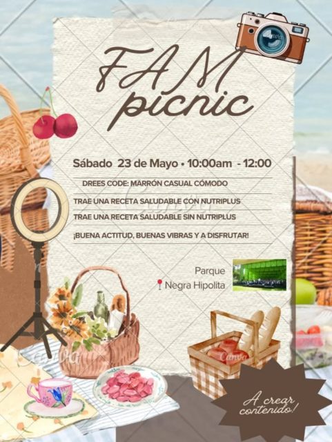 ✨ FAM PICNIC — 23 DE MAYO ✨

Este 23 de mayo a las 10:00 AM vamos a vivir una experiencia súper especial en parque Negra Hipolita 🤎🌊

Un Picnic aesthetic, elegante y lleno de buena energía ✨ 
Un espacio para compartir, conocernos más, conectar, disfrutar juntas y crear muchísimo contenido hermoso 📸🎶

¿Qué incluye nuestra experiencia? 👇🏼

✨ 8 tablas de charcutería 
(Quesos, embutidos, frutas y acompañamientos)

✨ Bebidas 
Vino de la casa, zumos y refrescos 🍷🥤

✨ Música 🎶

✨ Lleva tu receta NutriPlus favorita hecha en casa para compartir y crear contenido juntas 🤎

🤎 Dress Code: tonos marrones 
Ven con tu mejor outfit cómodo, aesthetic ✨

📍 Parque Negra Hipolita 

✨ 15 plazas disponibles ✨

Una tarde bonita, elegante y diferente… de esas experiencias que se disfrutan de principio a fin 🤎🌅

📌 Reserva tu plaza Contactando al:
📱 0414-4329879
Síguenos @mariatironecoachmistico 

No dejes pasar está oportunidad ✨

Te invita 
@lalocuracom
@kdielingen 
@mariatironebeauty_influencer