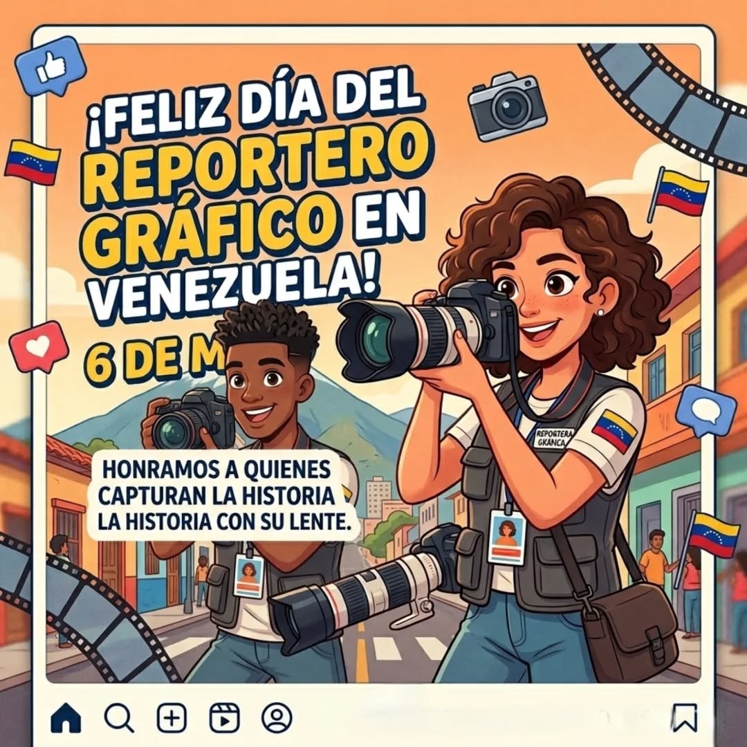 📸 ¡Feliz Día del Reportero Gráfico en Venezuela! 🇻🇪✨

¿Sabías por qué lo celebramos hoy? 🧐 Cada 6 de mayo conmemoramos la fundación del Círculo de Reporteros Gráficos de Venezuela (CRGV), una organización que nació un día como hoy, pero en el año 1943, para agrupar y defender a estos valiosos profesionales. 🗓️

Hoy aplaudimos de pie a quienes, con su cámara al hombro, salen a la calle para ser los ojos de la noticia. Gracias por su valentía, por capturar la verdad, documentar nuestra historia y transmitir con imágenes lo que muchas veces las palabras no alcanzan a decir. 🎞️💪

¡Felicidades a todos los reporteros gráficos que día a día congelan el tiempo en un instante perfecto! 🥂📸 

Felicitamos los nuestros:
✨ @kdielingen
✨ @rodvegalodice
#DiaDelReporteroGrafico #6DeMayo #ReporterosGraficosVenezuela #FotografiaVenezuela #periodismovisual